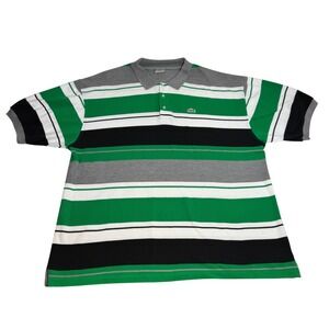 Lacoste Men's Striped Polo Shirt Green White Black Gray Classic Fit Size 11/XXL